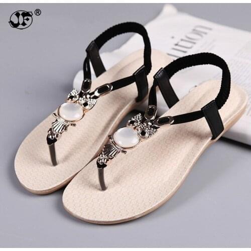 Flip Flops Women Sandals Casual Flat Sandals T-strap Slippers Women Shoes Bohemian Owl Sandals Summer Beach Sandals 852