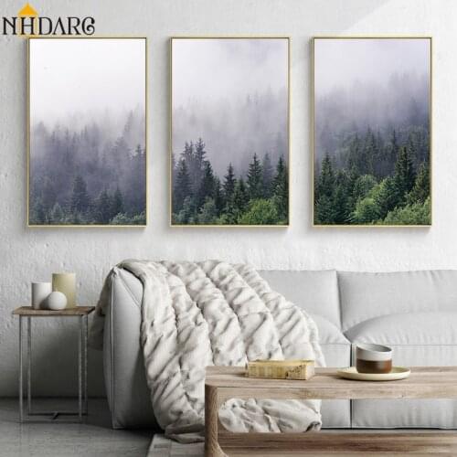 Nordic Fog Forest Lanscape Wall Art Canvas Poster and Print Canvas Painting Decorative Picture for Living Room Home Decor