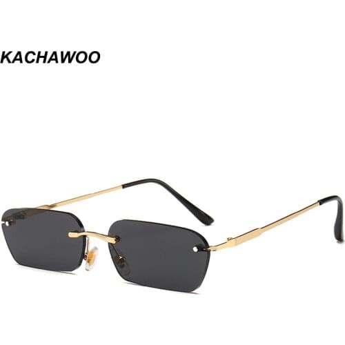 Kachawoo Small Rectangle Sunglasses for Men Fashion Accessories Ladies Sun Glasses Rimless Metal Unisex Gift Items