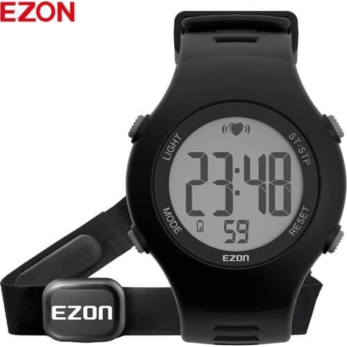 New EZON T037 Men Women Sports Wristwatch Digital Heart Rate Monitor Outdoor Running Watch Alarm Chronograph with Chest Strap