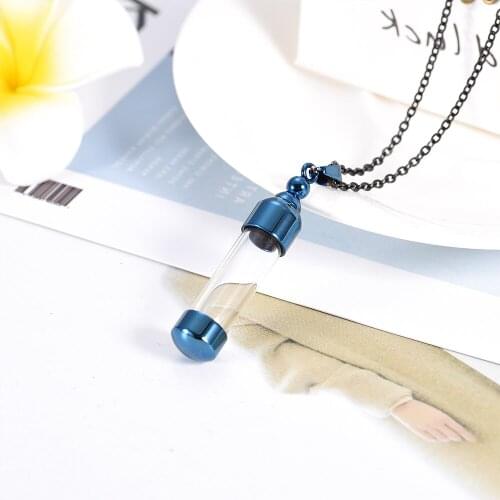 IJD8347 Stainless Steel Glass Container Cylinder Tube Urn Pendant Keepsake Necklace Ash Holder Cremation Memorial Jewelry