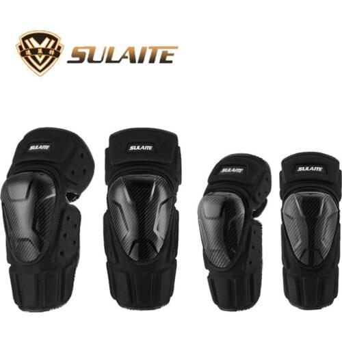 SULAITE 2/4 Pcs Carbon Fiber Protection Elbows Knee Motorcycle Moto Knee Protection Motocross Greave Moto Elbows Knee Guards
