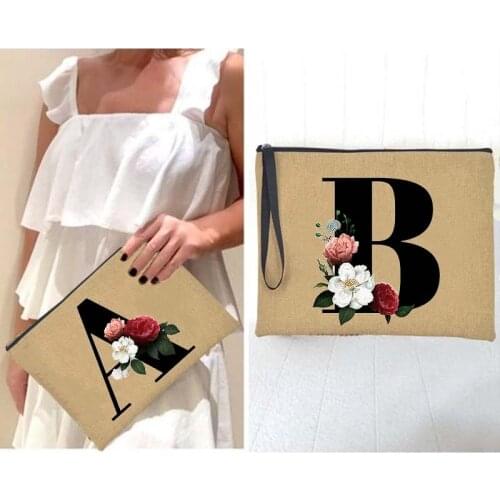 Alphabet Flower Print Bridesmaid Handbag Envelope Bags Bridal Party Clutch Purse Summer Beach Tote Bag Makeup Case Wedding Gifts