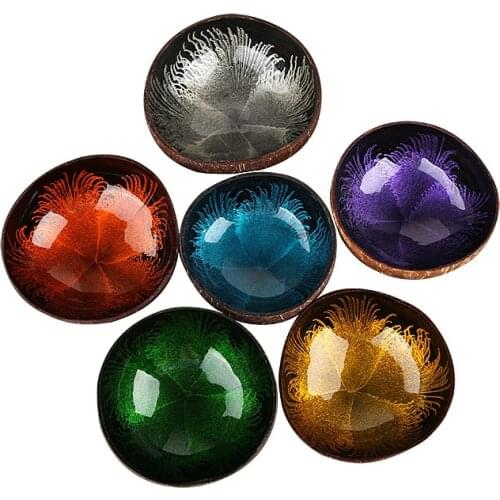 Natural Coconut Shell Key Candy Bowl Table Key Fruit salad Bowl Coconut Bowl Ink Creative Ornament Baby Snack Soup Bowl