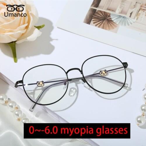 Ultralight Round Myopia Glasses Anti Blue Light for Women Men Near-Sight Eyeglasses Metal Frame Penda Decoration Female Glasses