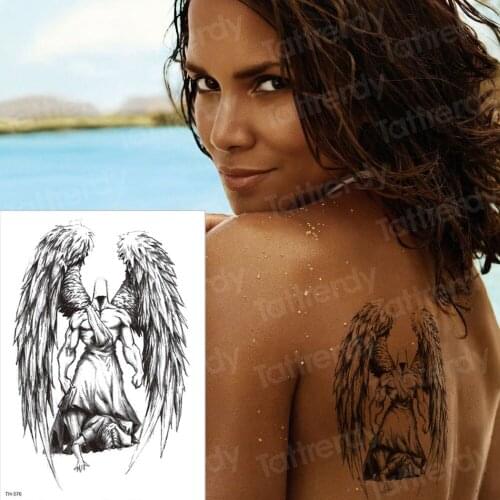 Tattoo sexy water transfer tattoo black wings gothic temporary tattoos removable waterproof big size on body art back arm sleeve