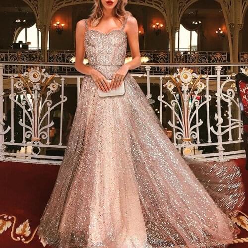Prom dresses sequins sweetheart neckline backless grey a line long evening dresses shinning formal dresses