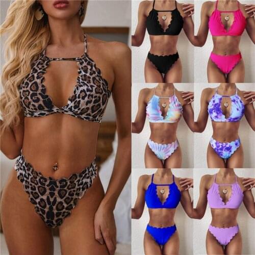 Hot Pink Swimsuit Print Sexy Bikini Set 2021 Swimwear Women String Bathing Suits Woman