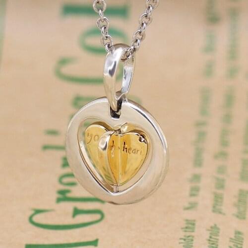 Authentic 925 Sterling Silver Shine Mums Golden Heart Dangle pan Charms Fit Original Bracelets For Women DIY Jewelry