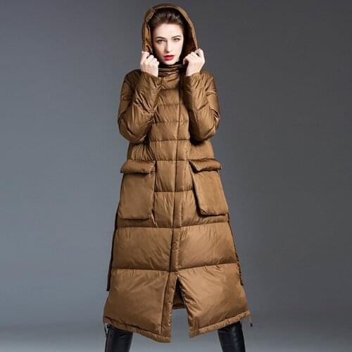 Oversize Outerwear Hooded Down Jacket Women Long Seeve Winter Jackets 2020 loose down coat White Duck Down Parka overcoat