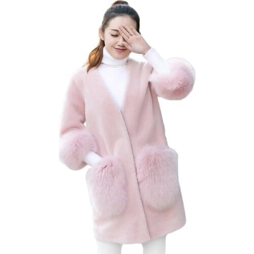 Winter Sheep Shears Coat Womens 2020 New Faux Fur Jacket Coat Female Long Loose Lamb Fur Coat Women Pink Artificial Fur Coat