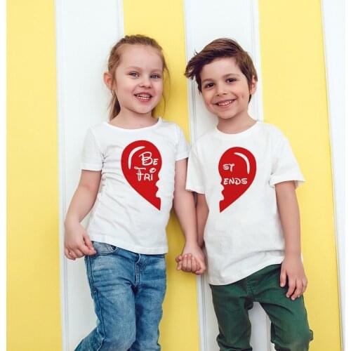 1PC BEST FRIENDS Girls Cute Print Tshirt Siters Family Matching Tee Children Vacation Funny Tshirts Baby Toddler Funny Clothes