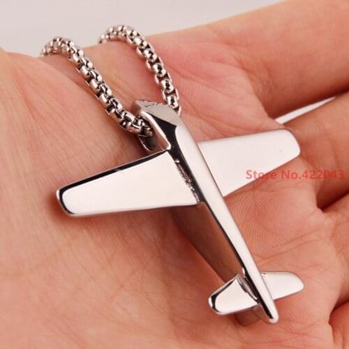 316 Stainless Steel Silver color Polished Aircraft Cool Mens Boys Pendant Necklace Jewelry Free Fashion 23.6" Box Chain