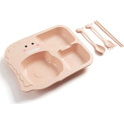 4pc/set Children Sheep Dinosaur Dinner Plate Baby Tableware Grid Household Creative Environmentally Friendly Feeding Bowl Cup