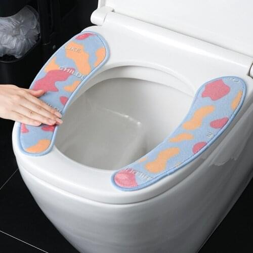 5 Pairs Wc Warm Pad Bathroom Accessories Universal Flannel Toilet Seat Covers Washable Sticky Soft Toilet Mats Winter Anti-Icing