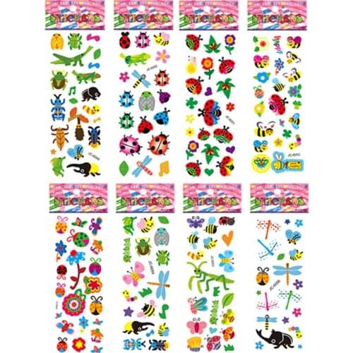 8 sheets/set cartoon insect bee ladybug sticker cute 3D bubble PVC scrapbooking stickers for Children boy girl cognitive toys