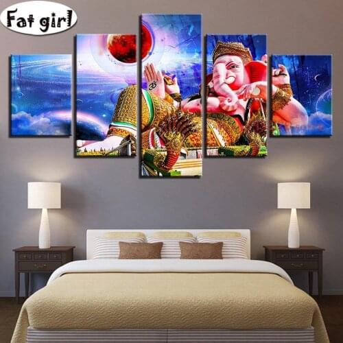 Indian Elephant Trunk 5D Diamond Painting Cross Stitch HD Prints Embroidery Handmade Crafts Religion Wall Art Square Round Kit