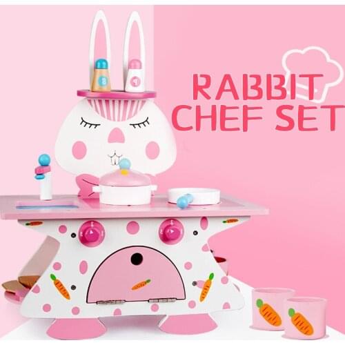 Wooden Kitchen Set Toy Play House Cut Children Cooking Small Kitchen Gas Stove Toy Rabbit Simulation Kitchen Table Wooden Toy