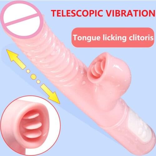 Dual Vibrating Wand Powerful Tongue Licking Vibrator Telescopic AV Magic Wand Vibrator Dildo G Spot Massager Sex Toys For Women