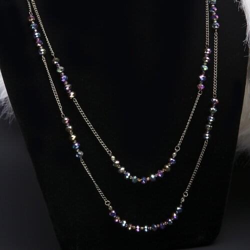 Double-Layer Glass Beads Beaded Necklace Sweater Chain Cutting Glass Beads Environmentally Friendly Electroplating