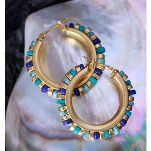 European and American fashion creative matte retro style inlaid with colorful stonesnational style small earrings