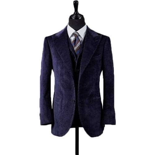Two-Piece Purple Corduroy Suit With Vest Skinny Singal Breasted Jacket Wedding Party Evening Groomsmen Wear