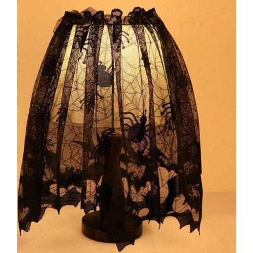 Halloween Bat Cobweb Lamp Shade Cover Lace Ribbon Curtain Fireplace Decoration
