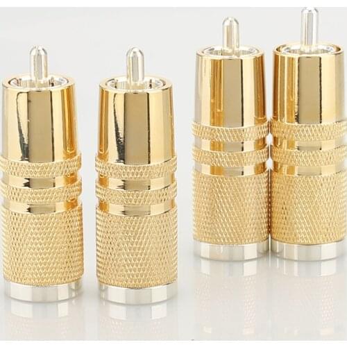 HI-End Silver Plated RCA Audio Plug Audio Video Adapter Cable Connector 4pcs RCA Male Plug Adapter, RCA Repair Ends,Phono Plug