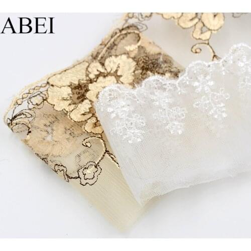 Quality Embroidered Mesh White Beige Lace Trims Wedding Party Dress Decoration Fabric Lace Diy Doll Clothes Ribbon Supplier