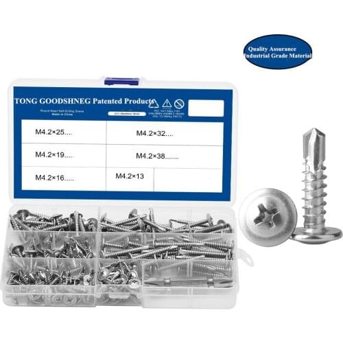 410 Stainless Steel Phillips Flat Head Self Drilling Tapping Screw Kit M4.2 Washer Head Drilling Wood Screws Machine Screws