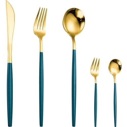 Korean Dinnerware Sets Stainless Steel Cutlery Set Kitchen Mirror Gold Tableware Set Knife Fork Spoon Dinner Set Dropshipping