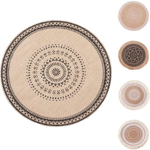 40cm Bohemian Flower Table Mat Cotton Woven Linen Placemat Round Insulation Dining Non-slip Tassels Delicate Kitchen Decoration