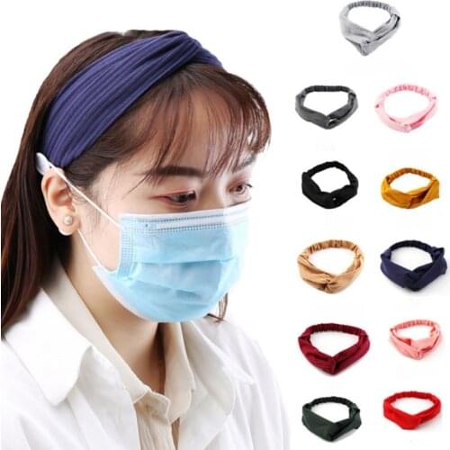 Masks Anti-leather Button Hair Band for Women Fashion Hair Accessories Sports Yoga Elastic Cross Solid Color Knitted Headband
