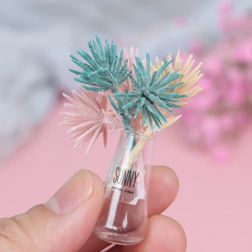 1:12 Dollhouse Miniature Glass Art Flower Arrangement Vase Model Accessories Doll House Home Decoration