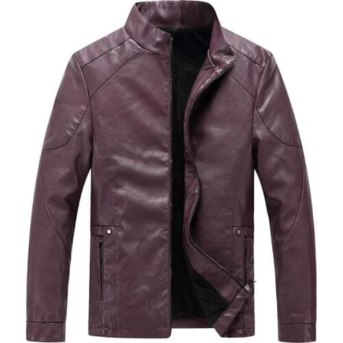 Winter Fleece Men Leather PU Jacket Solid Color Mens Casual Outwear Coat Windbreaker Slim Fit Motorcycle Leather Jackets Male
