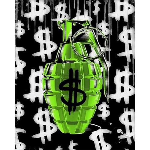 FSBCGT Oil Painting By Numbe Abstract Green Grenades Money DIY Picture By Number Kits Drawing On Canvas Home Wall Art Decor