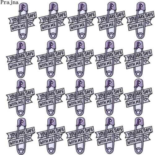 Prajna 10PCS You are safe with me Pin Patch Stripe Embroidered Patches For Clothing Iron On Patches Cartoon Patches For Clothes
