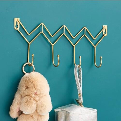 Wall-mounted golden big hanger - 4 hook coat hat towel wallet big bag of metal coat hooks at the entrance home decoration