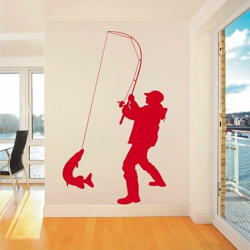 Fisherman Wall Stickers Living Room Background Wall Decoration Angler Fishing Vinyl Office Interior Window Door Art Decals Z750