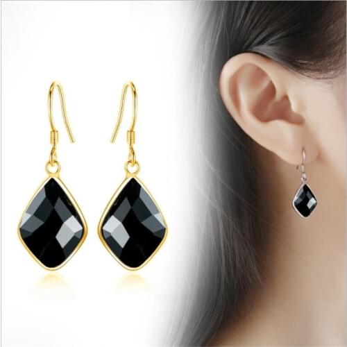 LUKENI New Fashion Ladies Gold Earrings Crystal Green Accessories Vintage Female 925 Sterling Silver Drop Earrings Women Jewelry