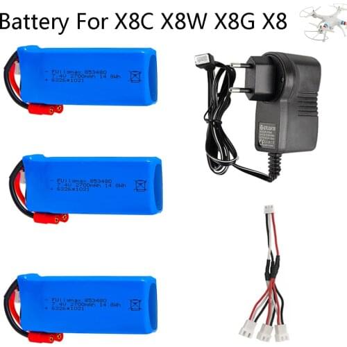 Upgrade 7.4V 2700mAh lipo battery and Charger set for Syma X8C X8W X8G X8 RC Quadcopter Spare Parts 7.4V high capacity battery