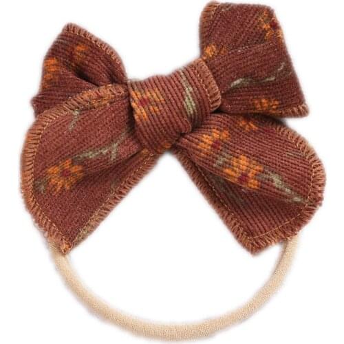 35 Colors Baby Girl Headband Nylon Headbands Newborn Corduroy Gorgeous Floral Print Hair Bows Kids Soft Elastic Hairbands Winter