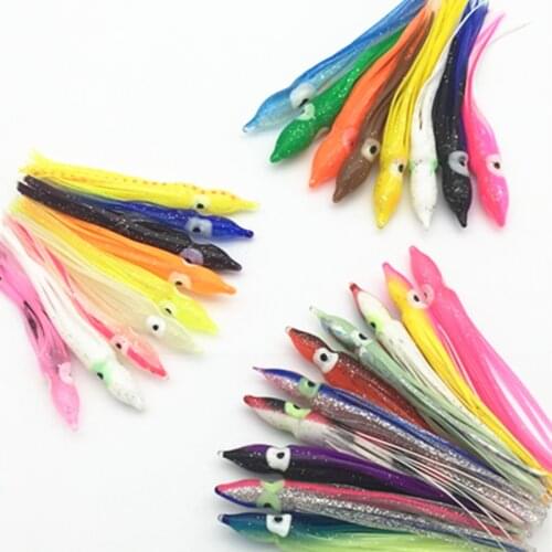 10Pcs*9cm/10cm/12cm Saltwater Sea Fishing Lure Soft Trout Trolling Bait Artificial Octopus Squid Skirt Fishing Lure Jig Big Game