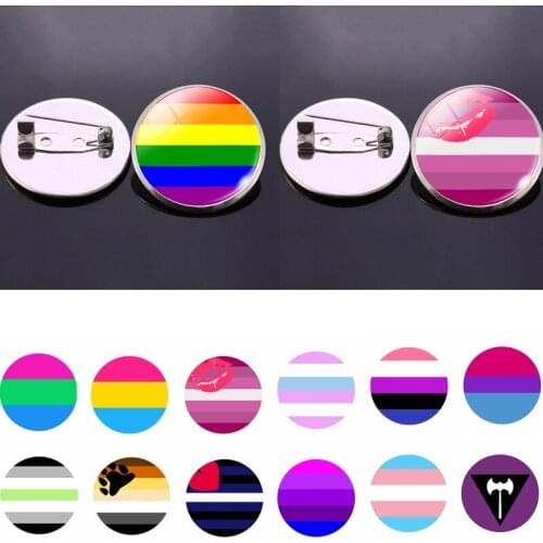 Rainbow Flag Pride Cabochon Glass Badge Icon Support Gay Bisexual Lesbian Silver Color Brooch Pin Accessory