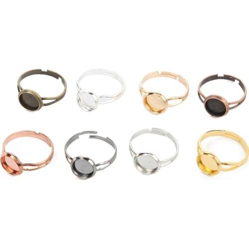 8Colors 10pcs/lot Adjustable Blank Ring Base Fit Dia 8/10/12/14/16/18/20/25mm Glass Cabochons Cameo Tray Diy Jewelry Making Ring