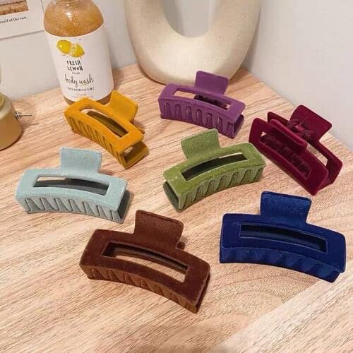 Retro Color Flocking Claw Clip for Women Simple Square Hollow Hairpin Hair Catch Korean Fashion Hair Accessories Trend New 2021