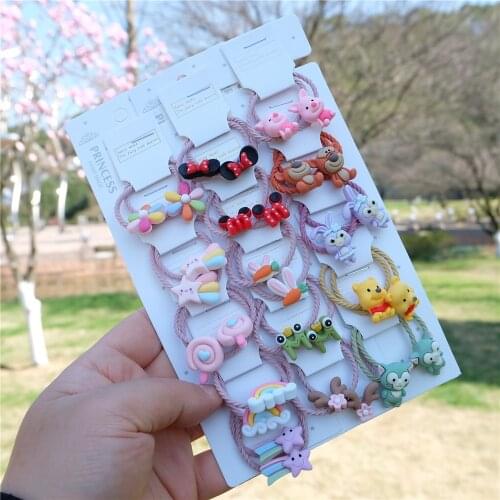 10Pcs/Set Girls Cute Cartoon Elastic Hair Bands Animal Fruit Scrunchies Ponytail Holder Headbands for Kids Baby Hair Accessories