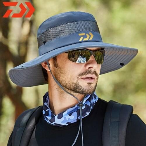 DAIWA Fashion Summer Hat Large Wide Brim Outdoor Fishing Hiking Beach Men Panama Hat Mesh Breathable Quick Dry Anti UV Sun Cap