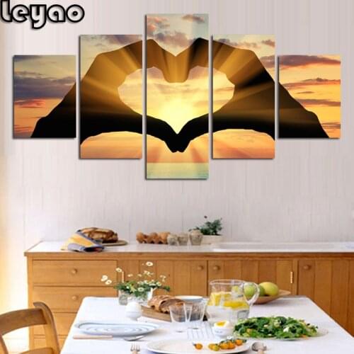Modern diamond Wall Art Home Decor 5 Pieces Sunset Hand Love Landscape Seascape diamond Paintings Living Room diamond embroidery