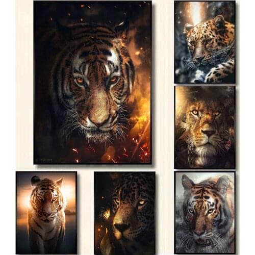 Modern Tiger Lion Leopard Living Room Decoration Painting Bedroom Background Wall Painting Restaurant Domineering Prints